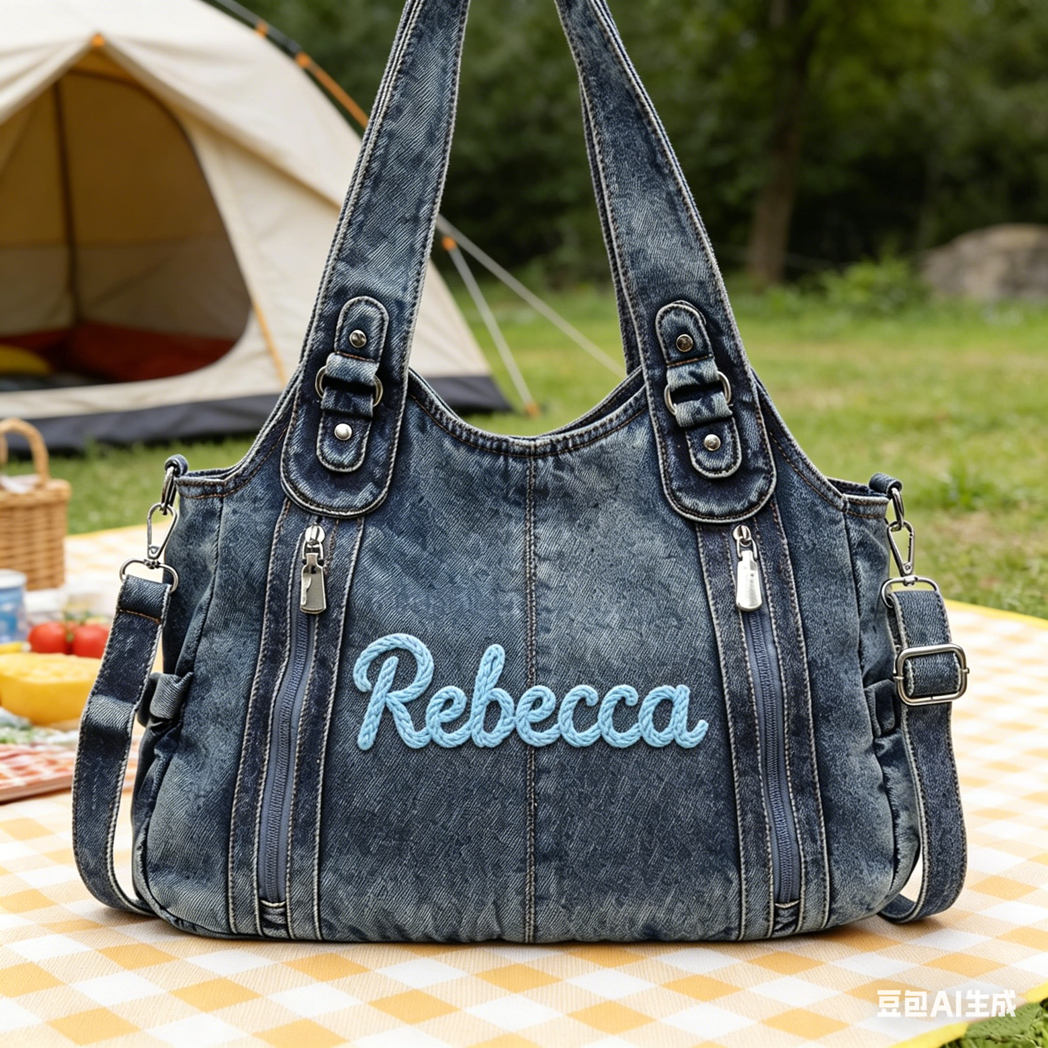 Personalized Hand Embroidered Retro Denim Tote Bag  for Unique & Love | JNSBag144