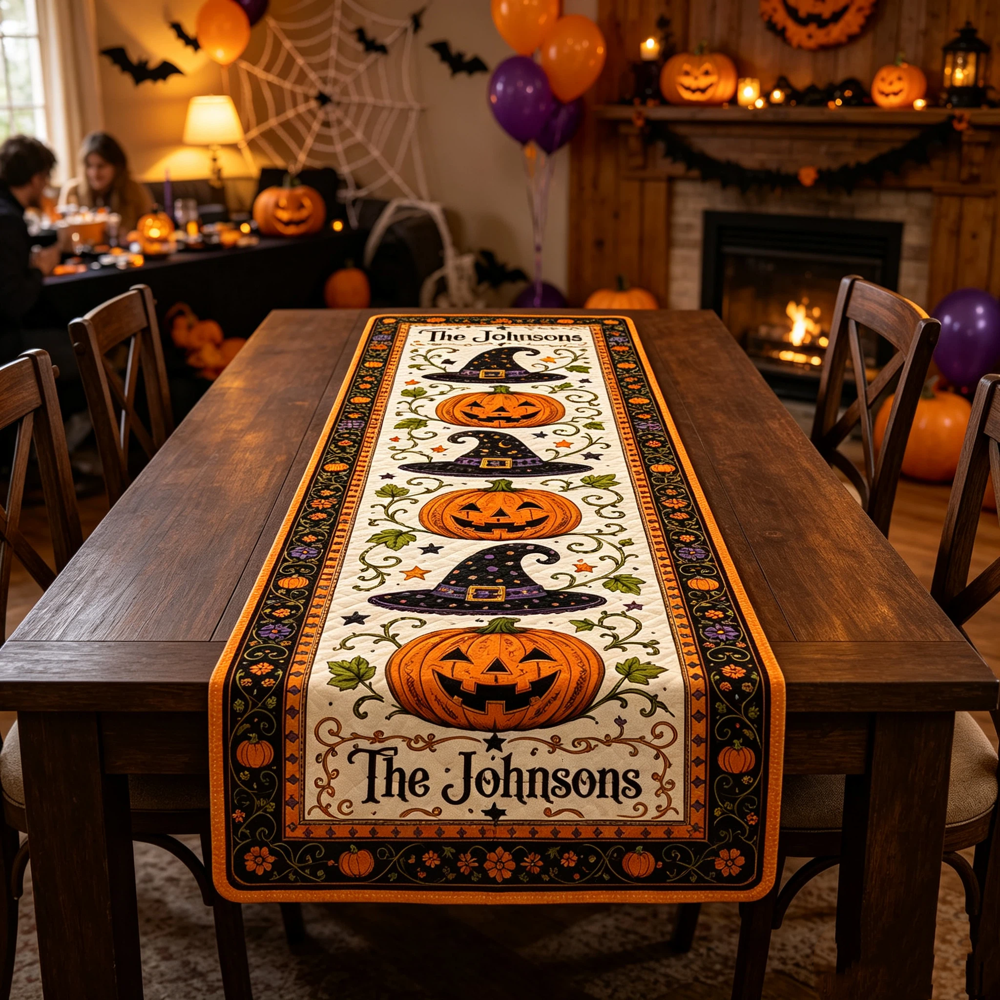 Personalized Family Name Halloween Quilted Table Runner for Unique and Love | JNSDec220