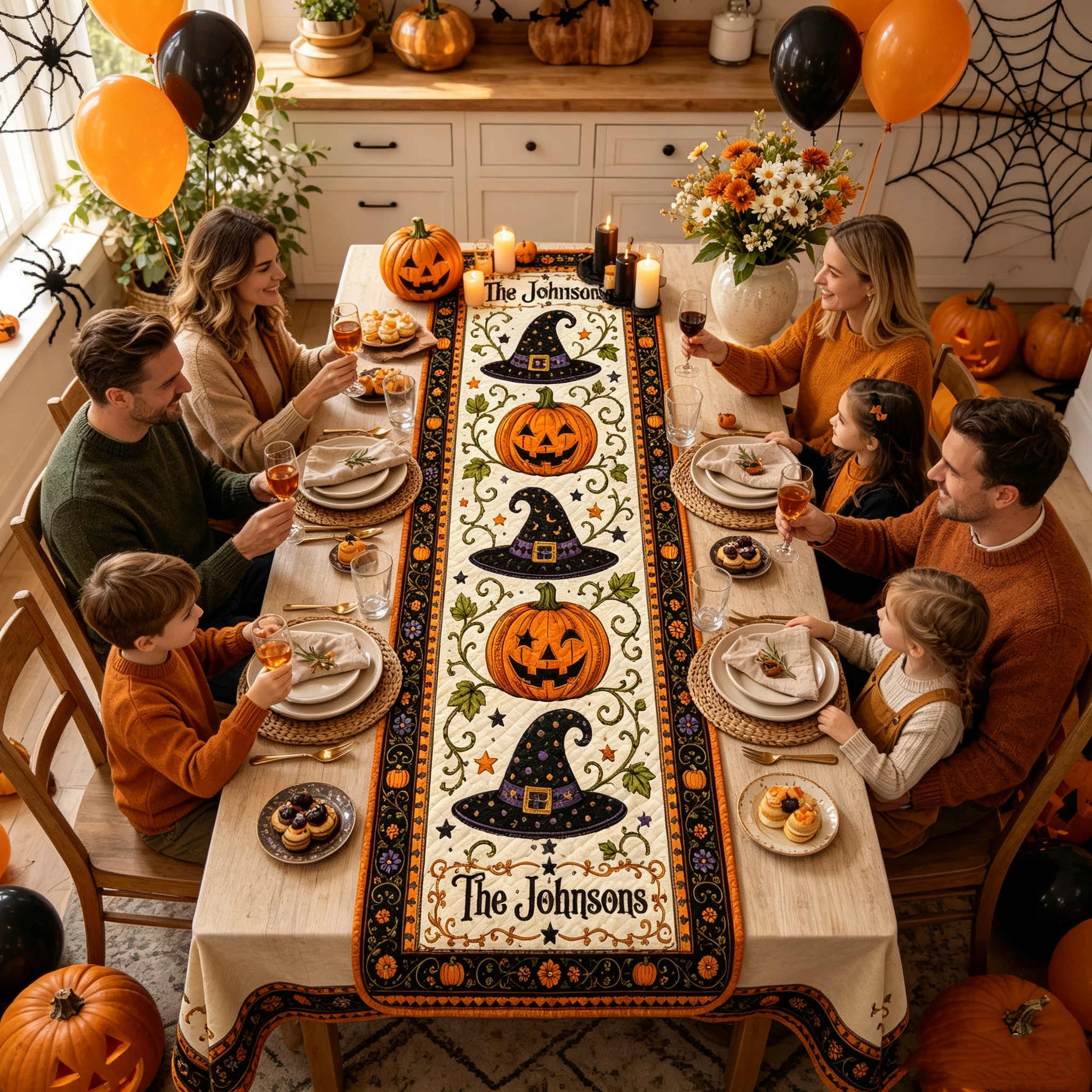 Personalized Family Name Halloween Quilted Table Runner for Unique and Love | JNSDec220