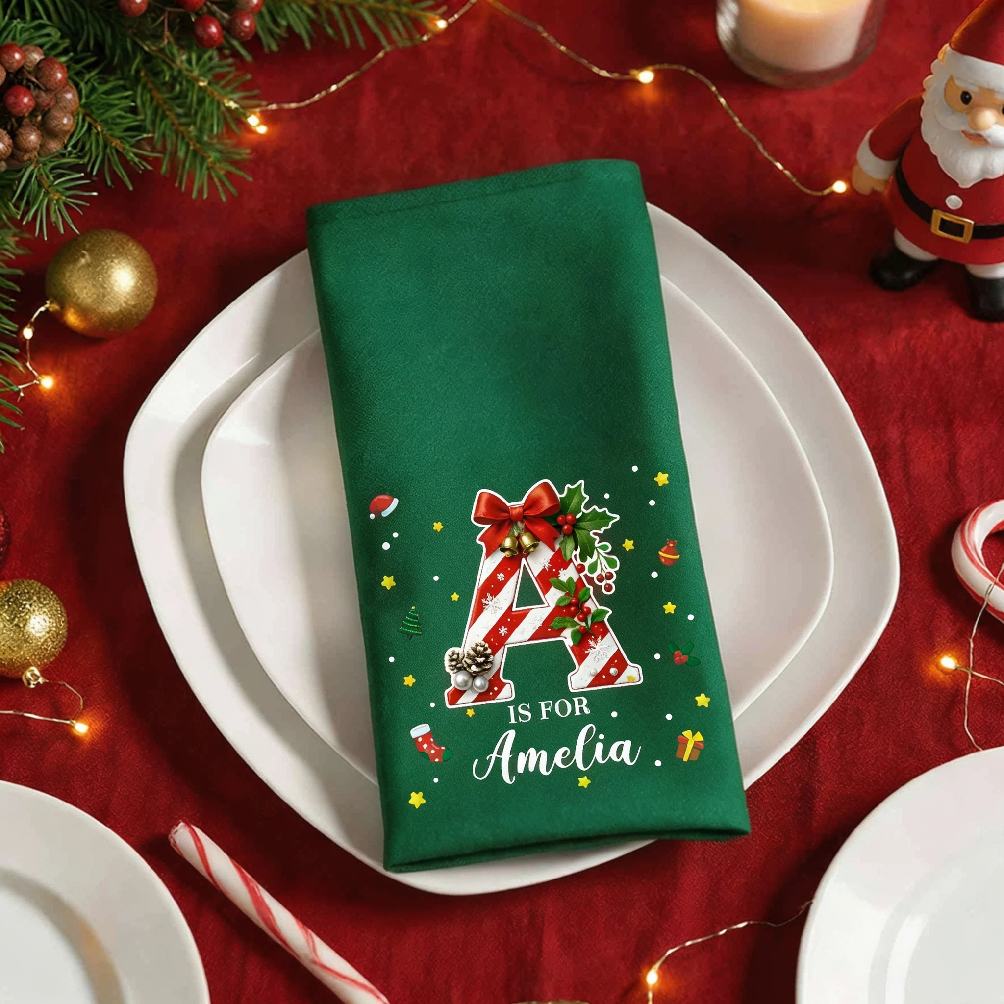 Personalized Initial & Name Christmas Cotton Napkin for Unique and Love | JNSDec227