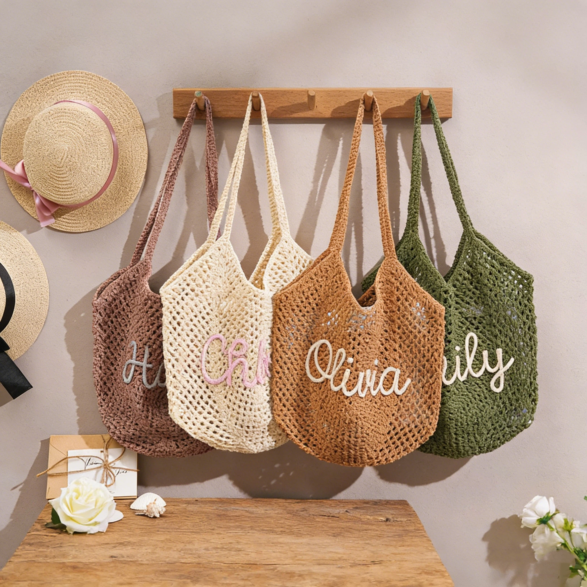 Personalized Hand Embroidered Crochet Beach Tote Bag for Unique & Love | JNSBag122