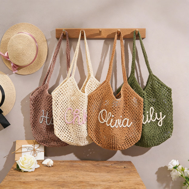 Personalized Hand Embroidered Crochet Beach Tote Bag for Unique & Love | JNSBag122