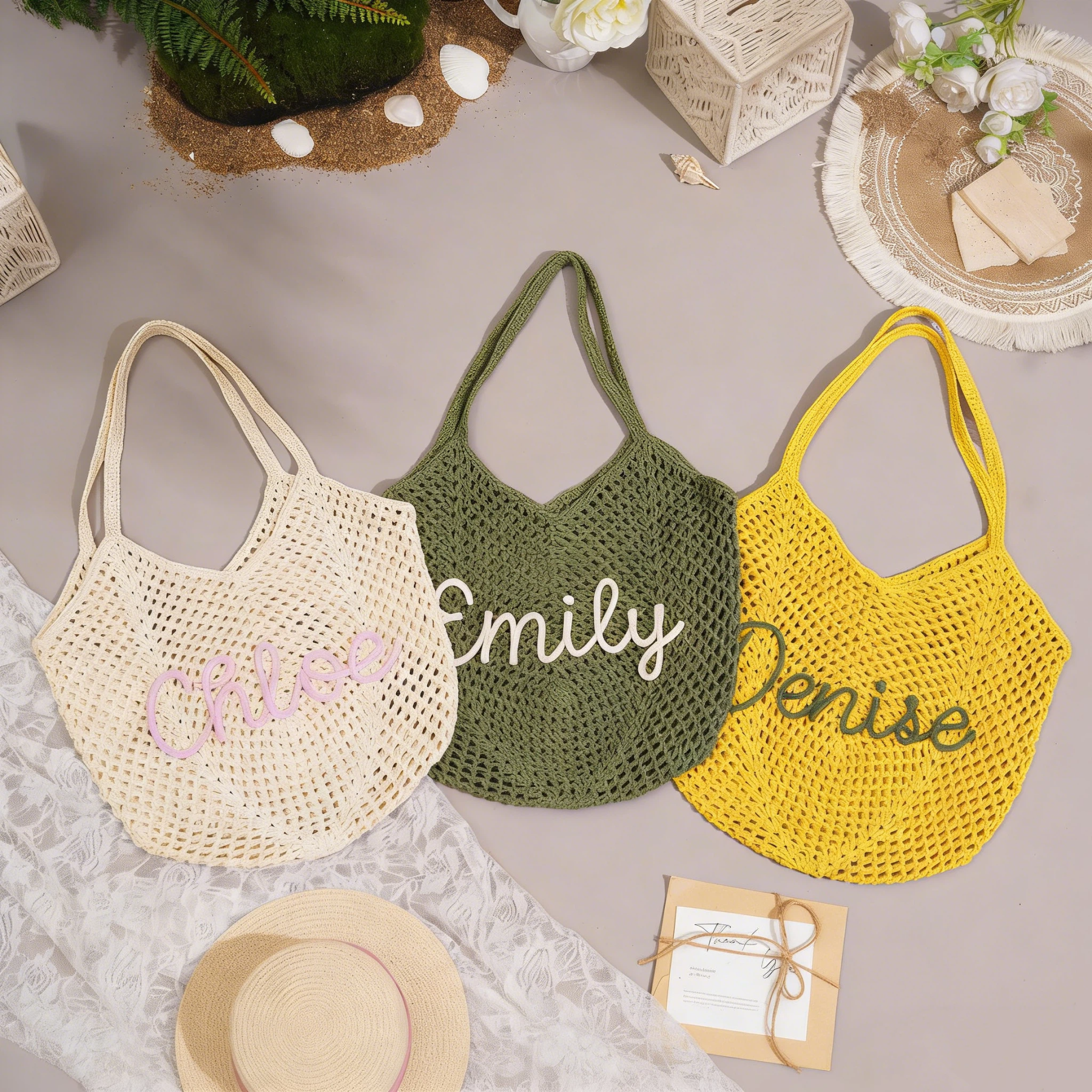Personalized Hand Embroidered Crochet Beach Tote Bag for Unique & Love | JNSBag122