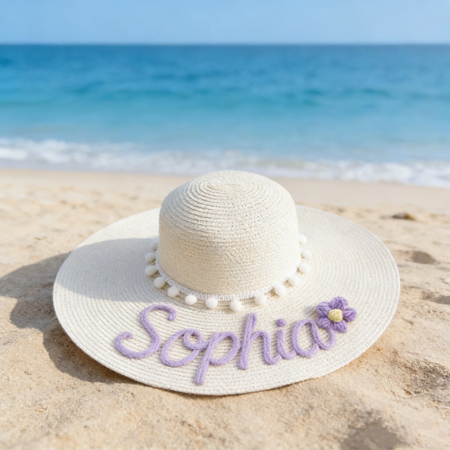 Personalized Hand Embroidered Floppy Straw Beach Hat for Unique & Love | JNSHat15