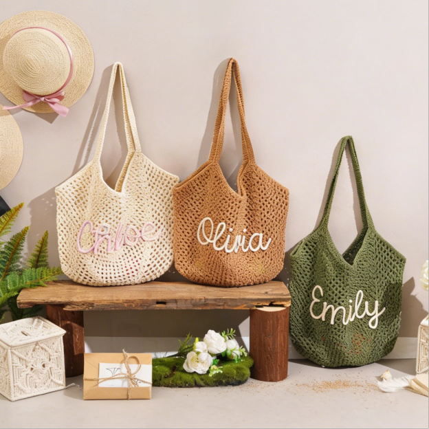 Personalized Hand Embroidered Crochet Beach Tote Bag for Unique & Love | JNSBag122