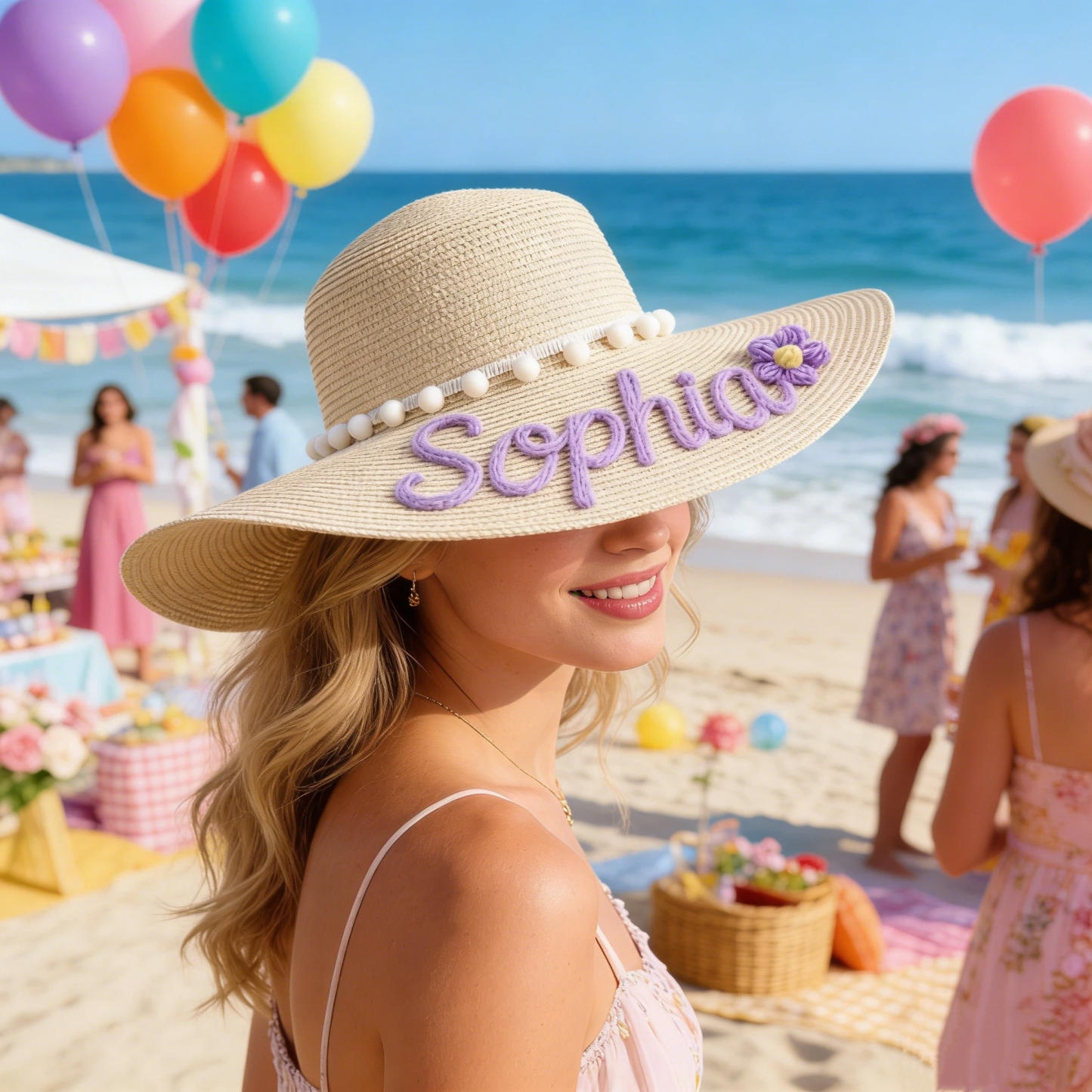 Personalized Hand Embroidered Floppy Straw Beach Hat for Unique & Love | JNSHat15