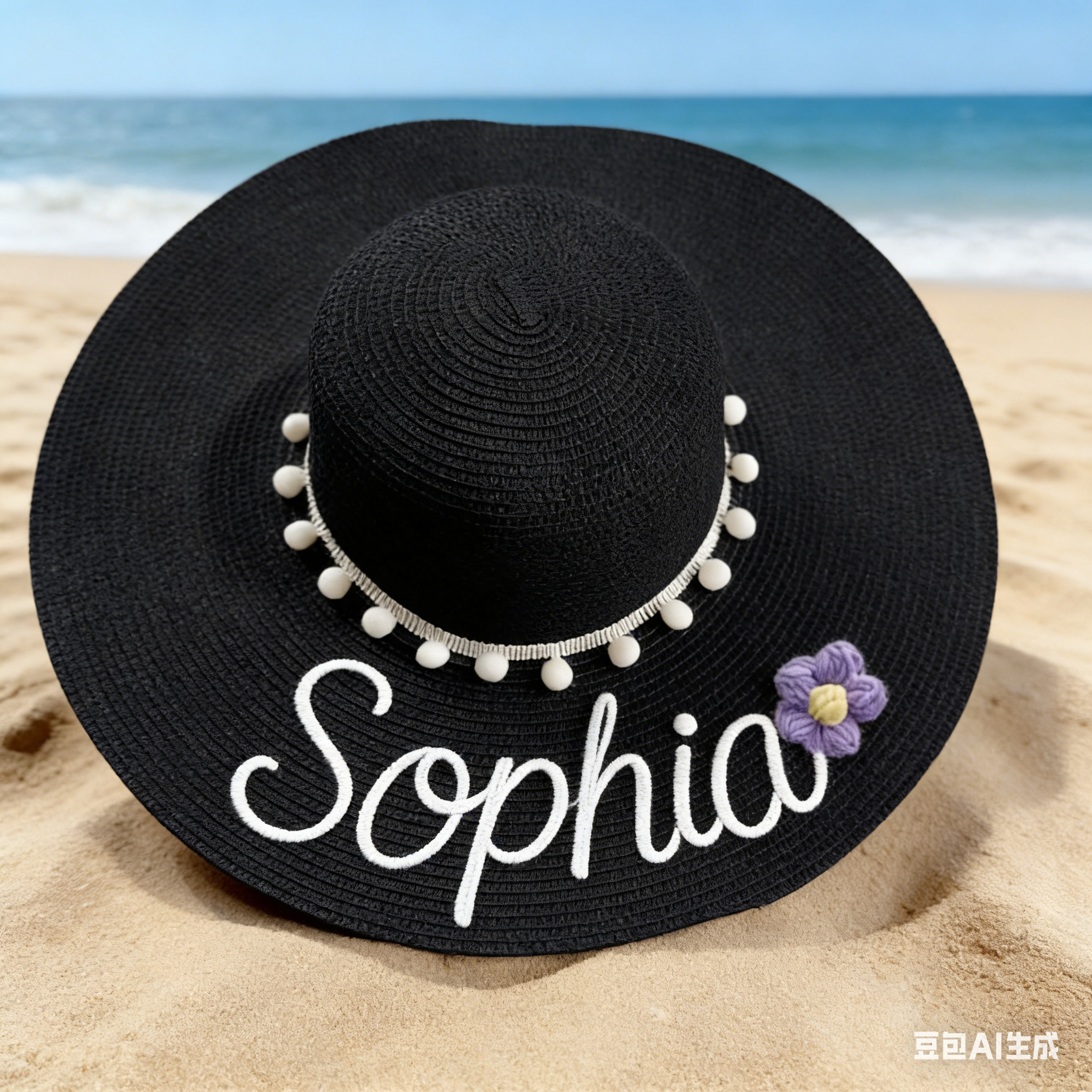 Personalized Hand Embroidered Floppy Straw Beach Hat for Unique & Love | JNSHat15