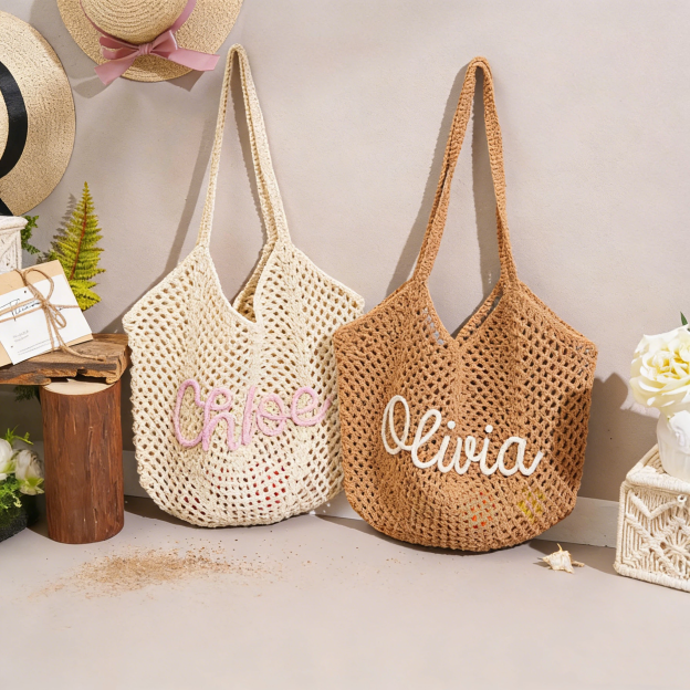 Personalized Hand Embroidered Crochet Beach Tote Bag for Unique & Love | JNSBag122