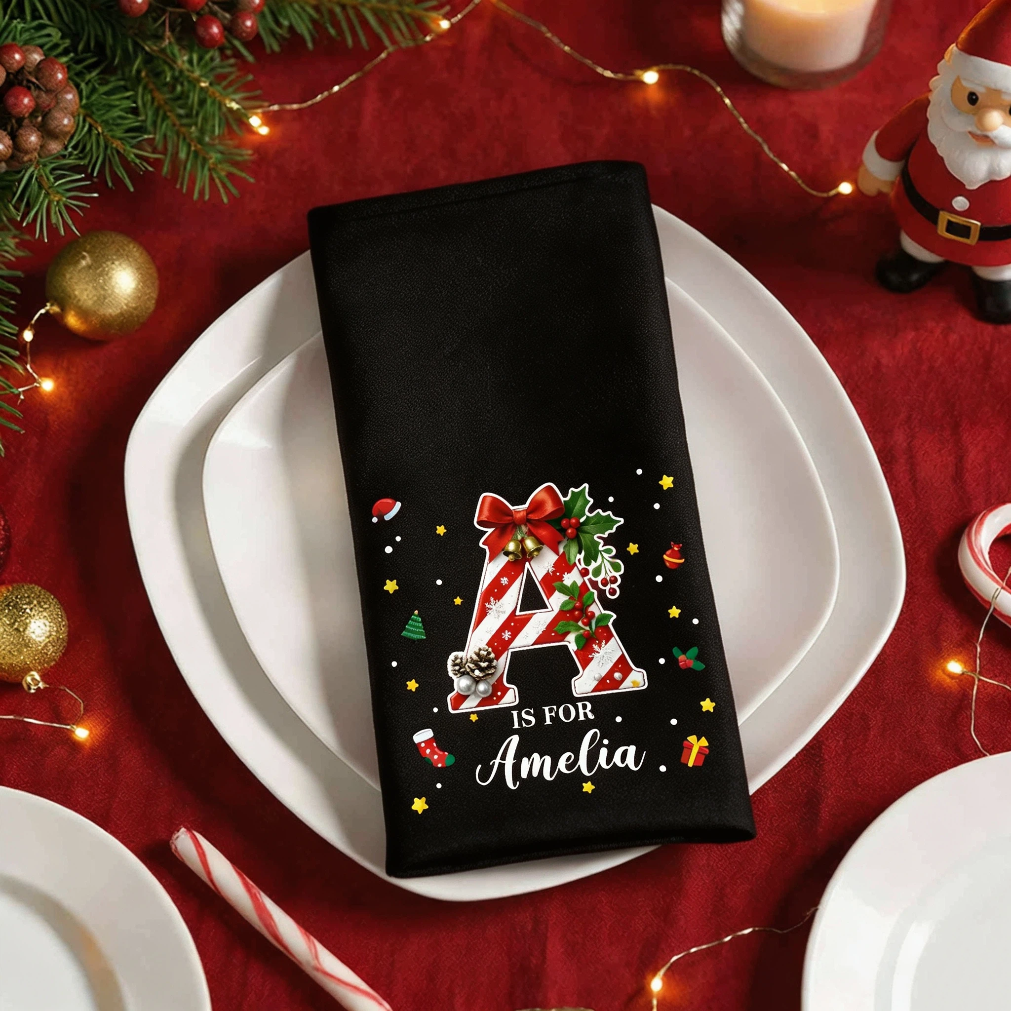 Personalized Initial & Name Christmas Cotton Napkin for Unique and Love | JNSDec227