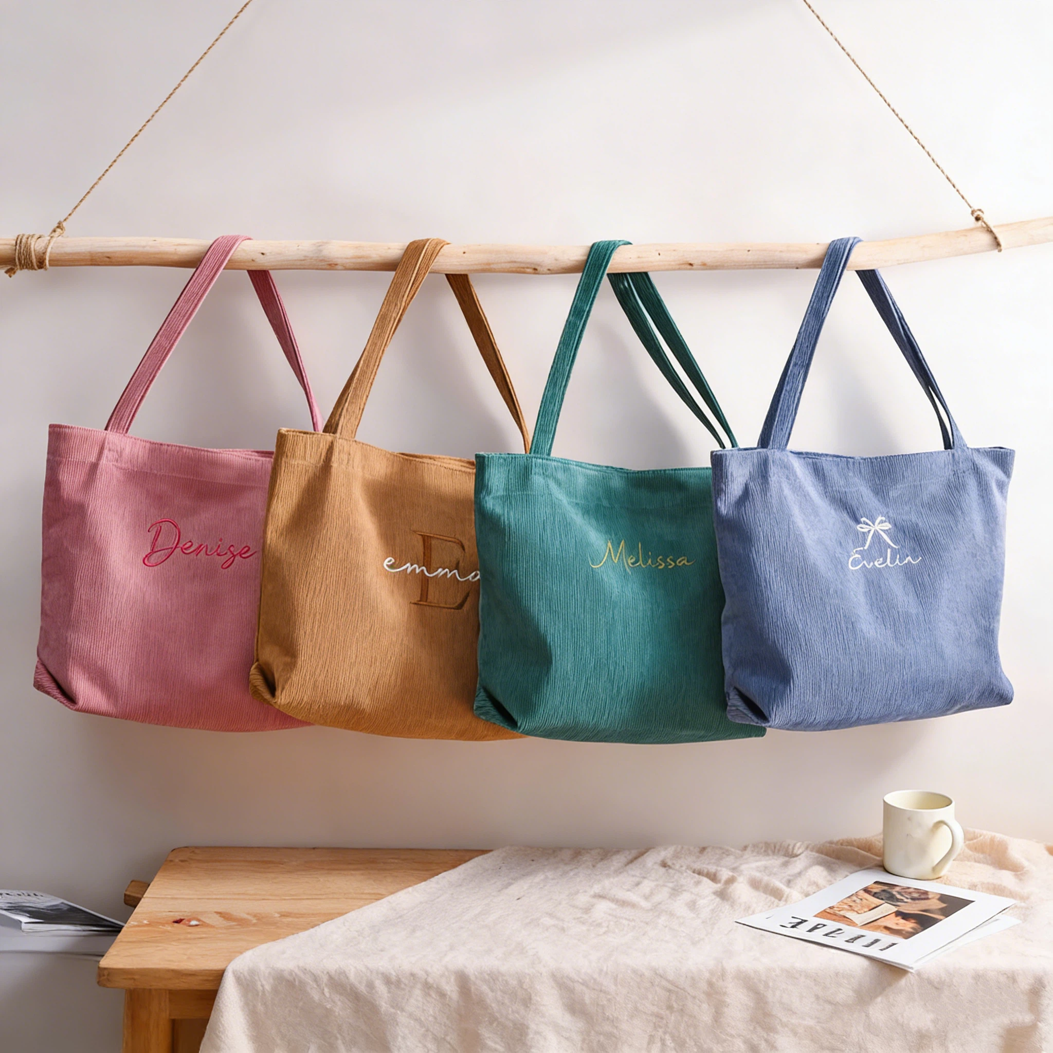 Personalized Embroidered Corduroy Tote Bag for Unique & Love | JNSBag134