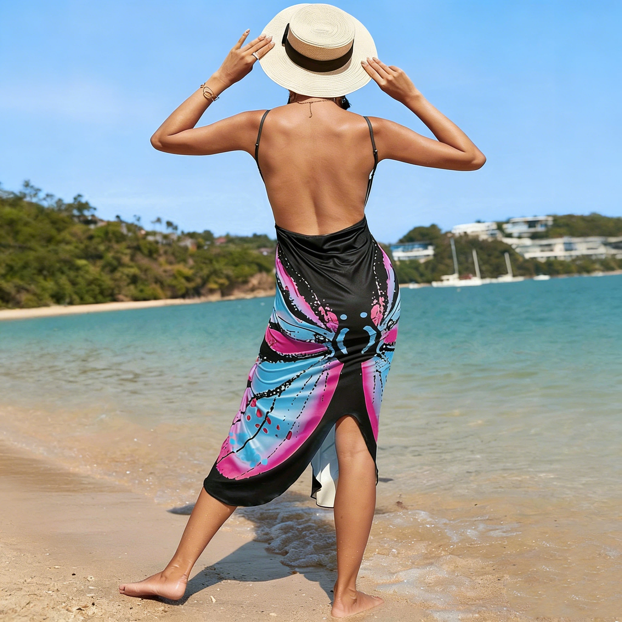 Personalized Butterfly Print Beach Wear Dress Swimsuit Cover Up Outfits | JNSCloth59