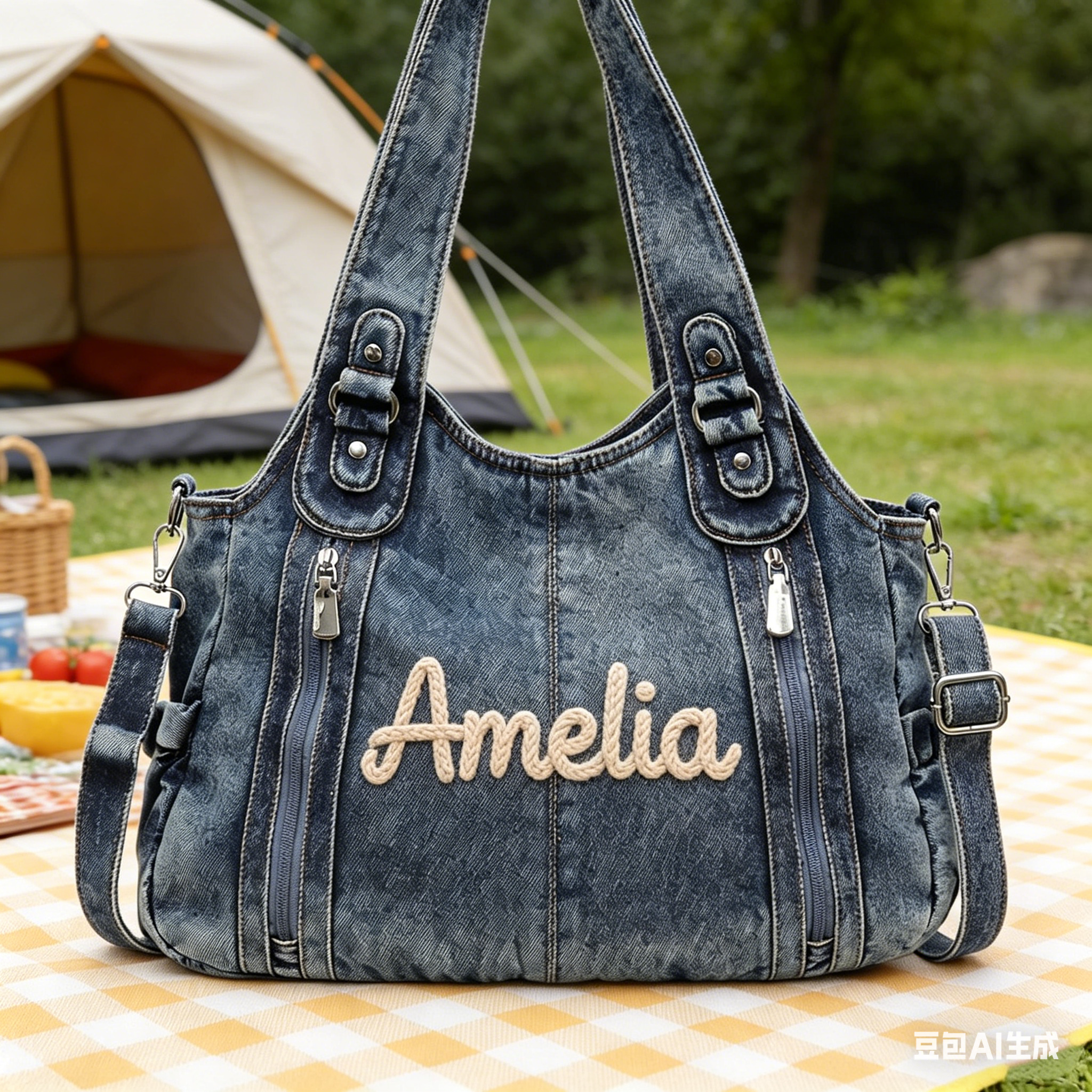Personalized Hand Embroidered Retro Denim Tote Bag  for Unique & Love | JNSBag144