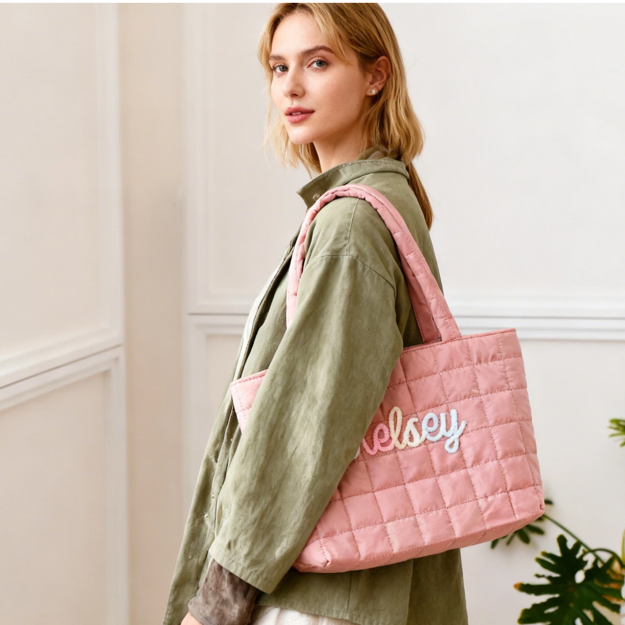 Personalized Hand Embroidered Quilted Nylon Tote Bag for Unique & Love | JNSBag120
