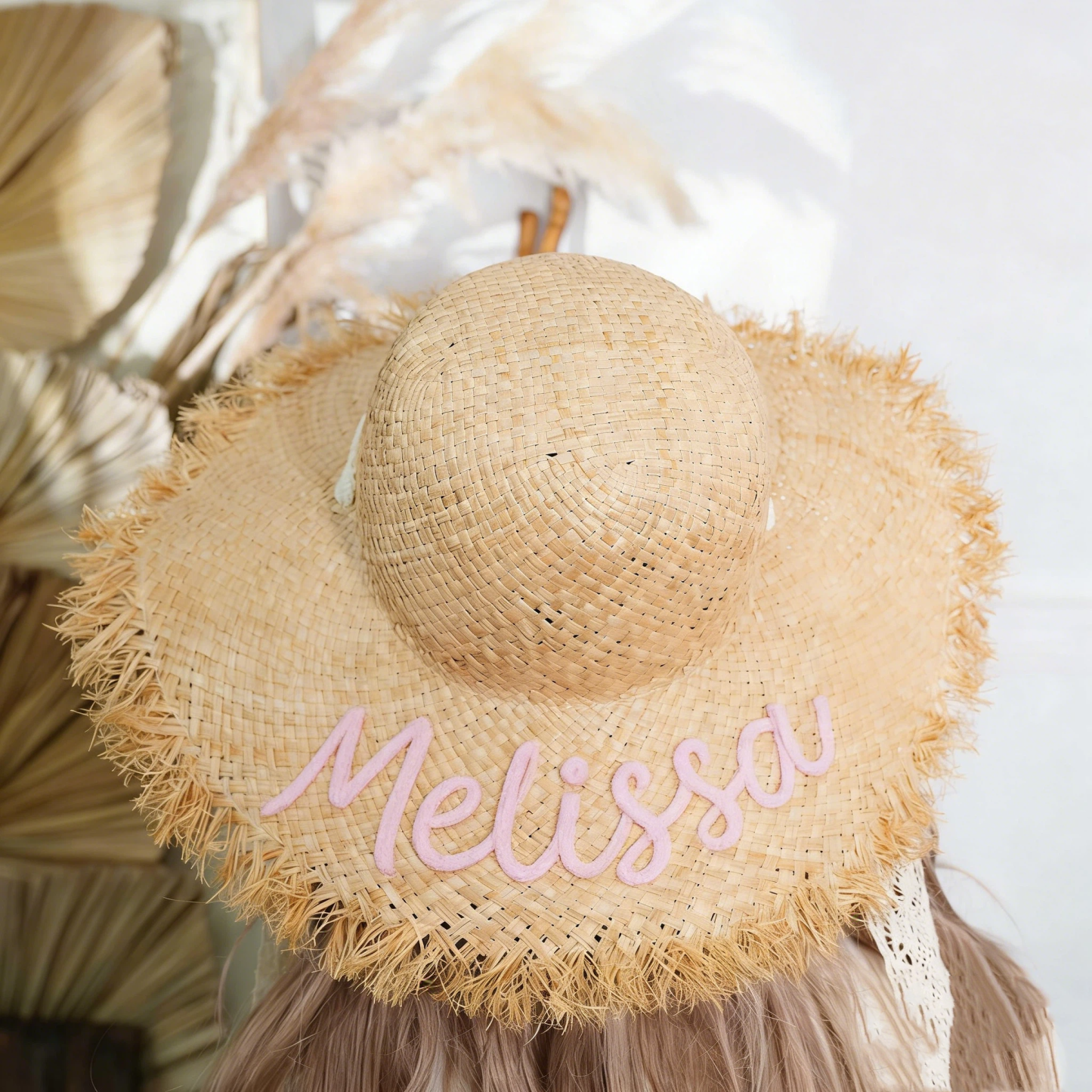 Personalized Hand Embroidered Straw Floppy Sun Hat for Unique & Love | JNSHat13