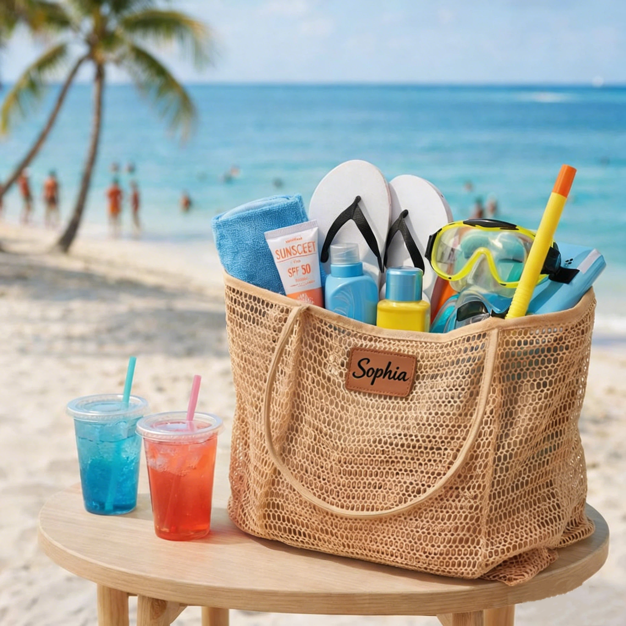 Personalized Name Leather Patch Beach Tote Bag for Unique & Love | JNSBag124