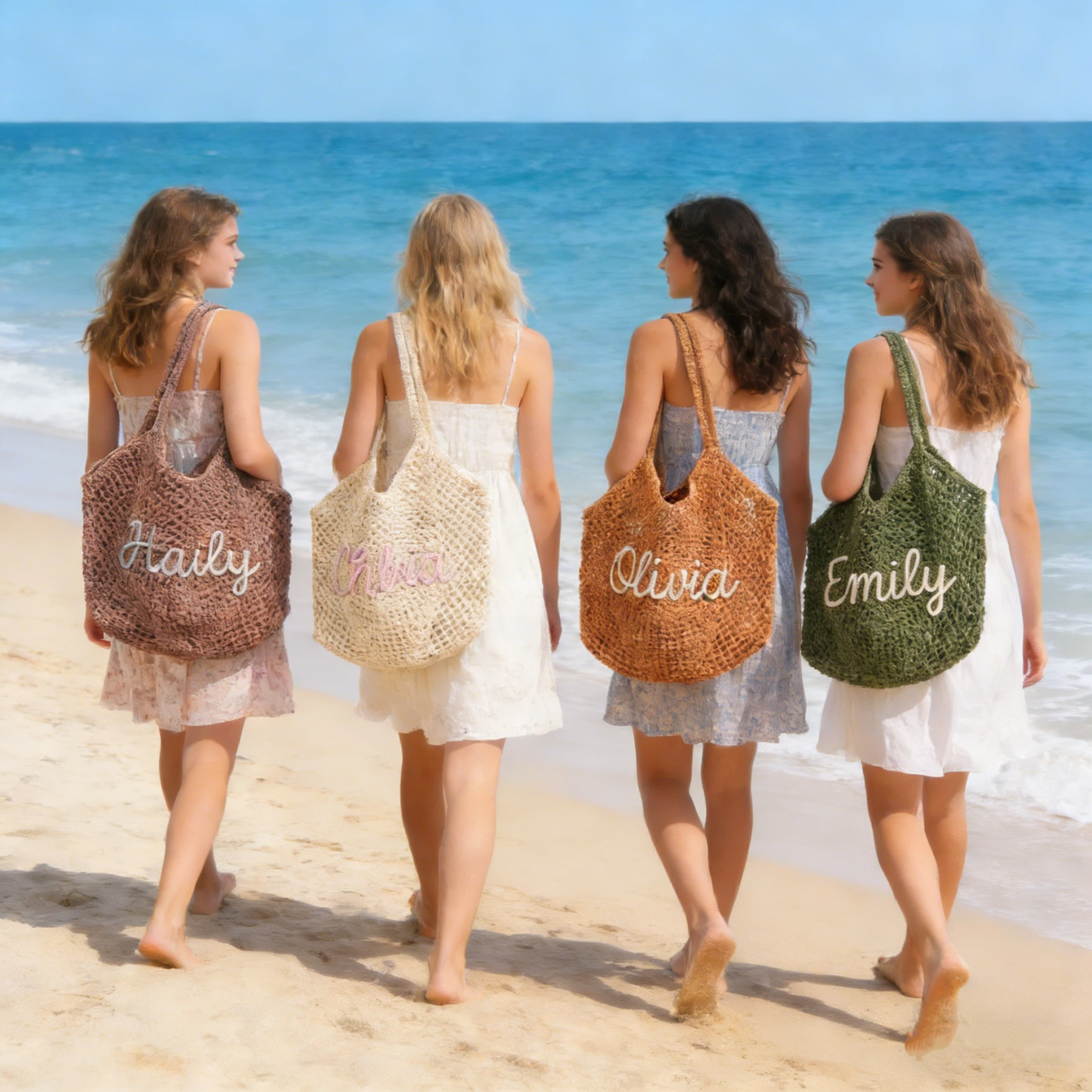 Personalized Hand Embroidered Crochet Beach Tote Bag for Unique & Love | JNSBag122