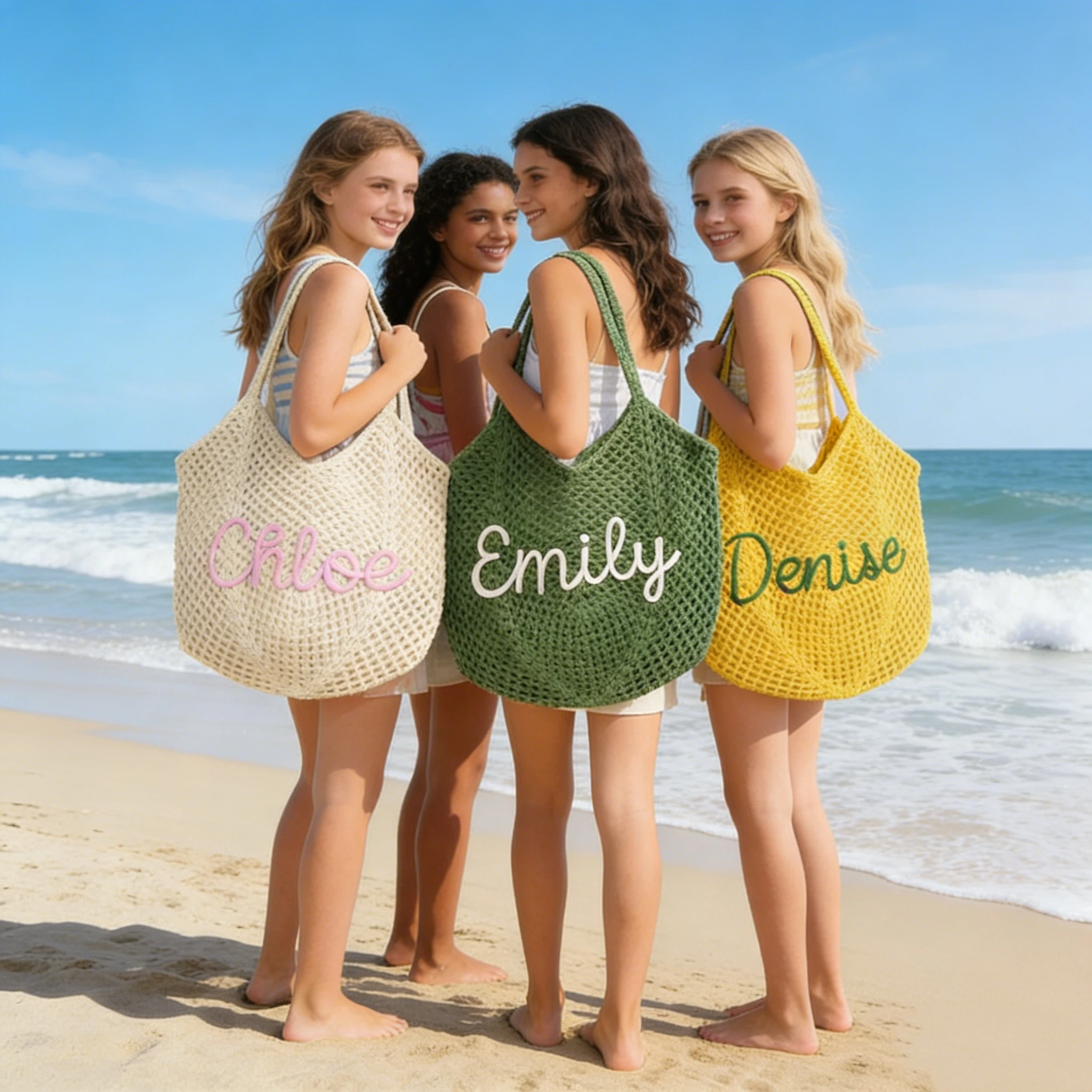 Personalized Hand Embroidered Crochet Beach Tote Bag for Unique & Love | JNSBag122