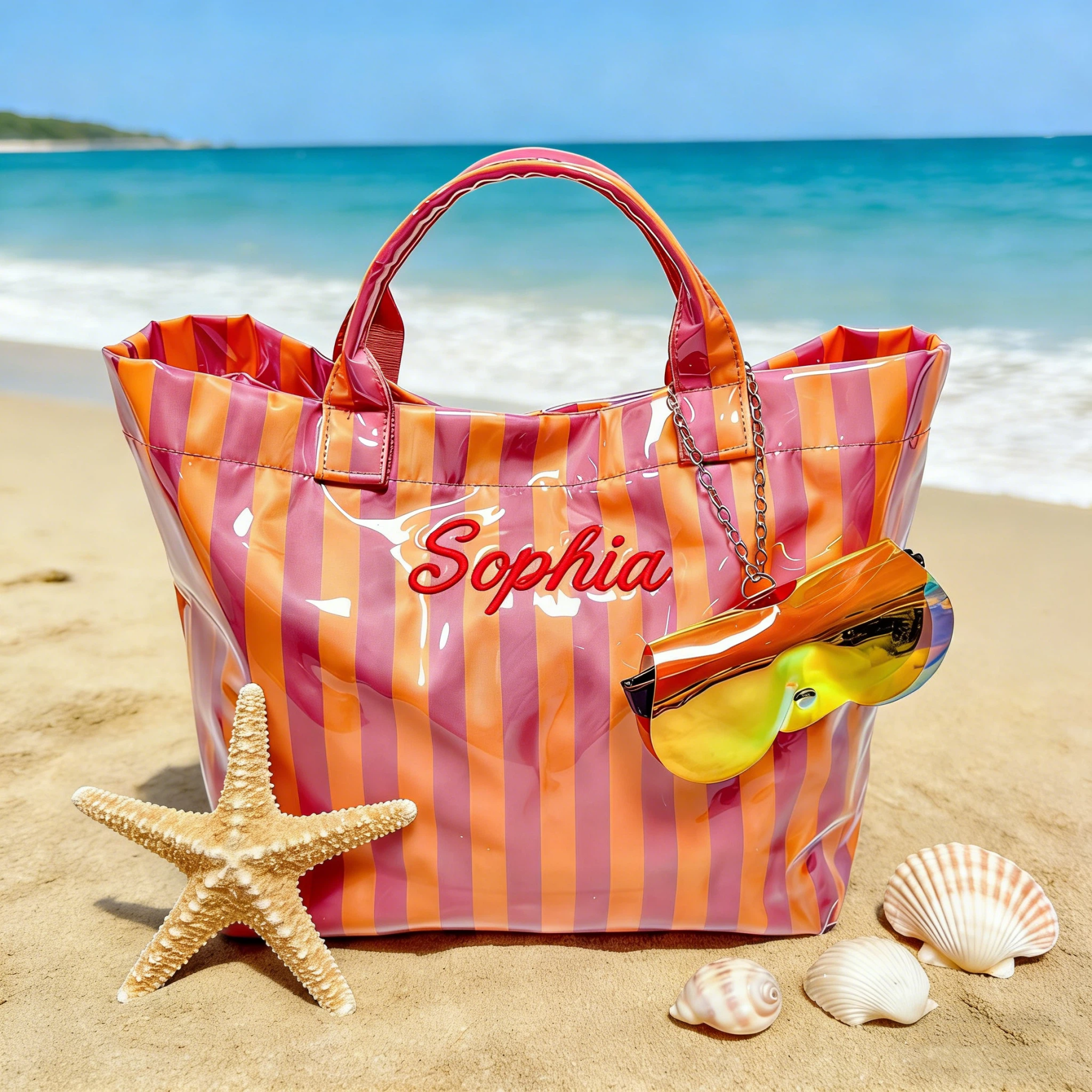 Personalized Embroidered Waterproof Striped Beach Tote Bag for Unique & Love | JNSBag123