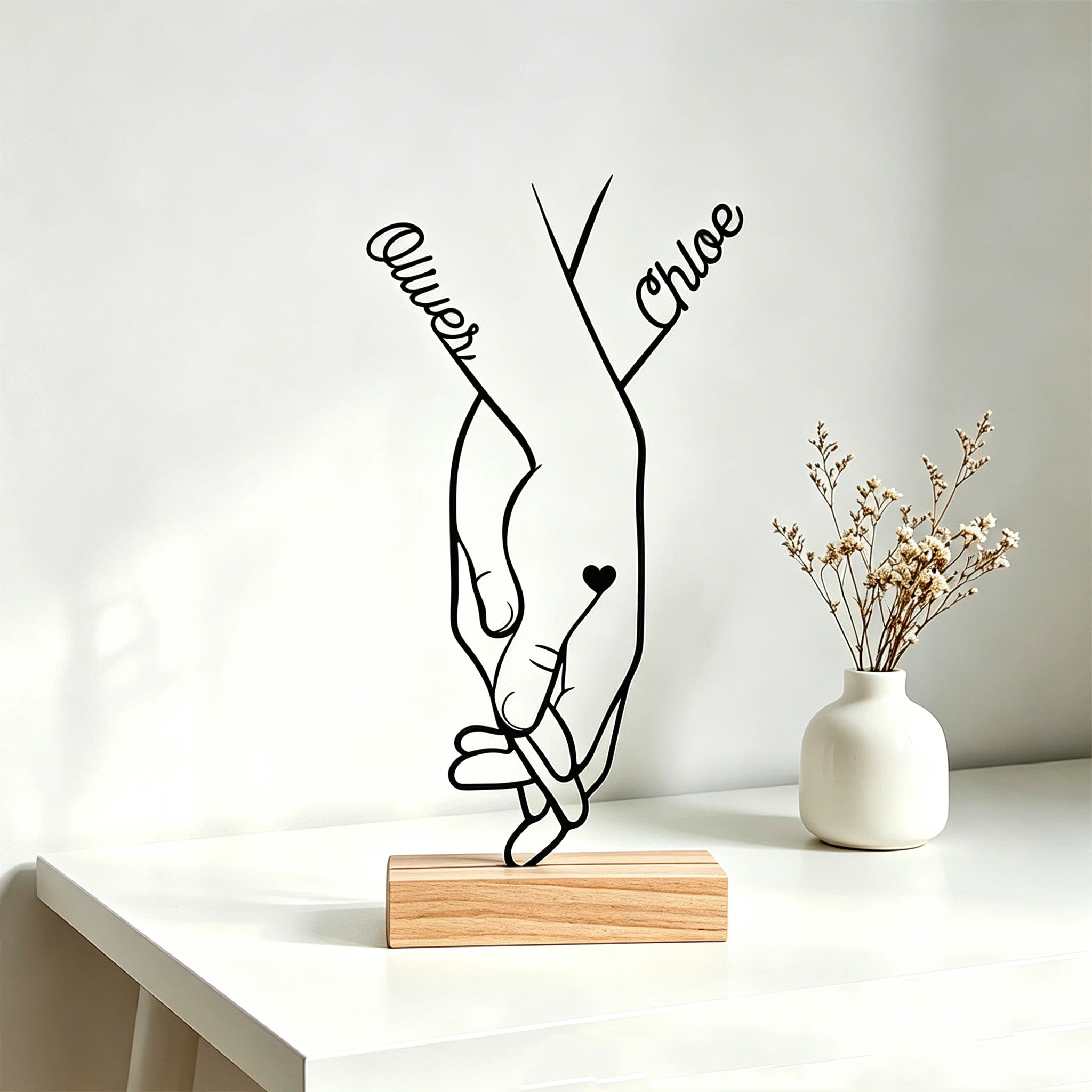Personalized Name Line Art Holding Hands Couple Sculpture for Unique & Love | JNSDec216