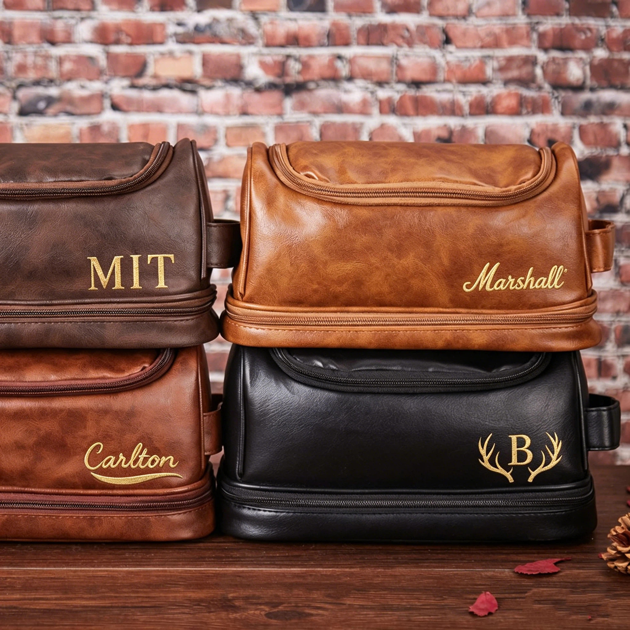 Personalized Leather Monogram Embroidered Wash Bag for Unique & Love | JNSBag138