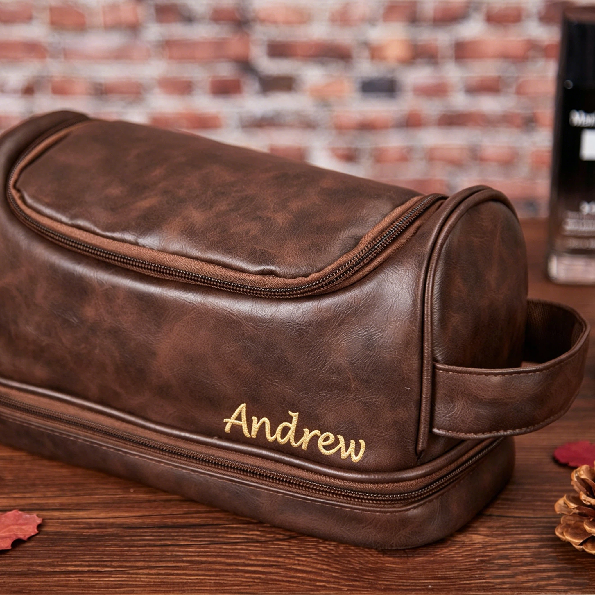 Personalized Leather Monogram Embroidered Wash Bag for Unique & Love | JNSBag138