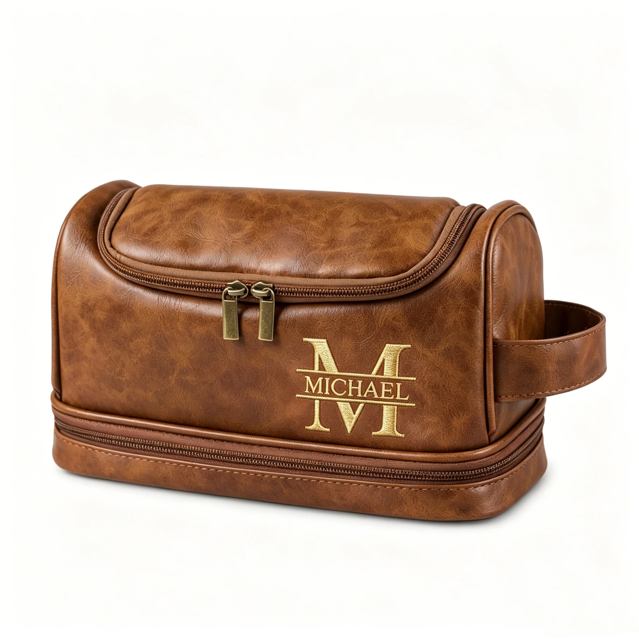 Personalized Leather Monogram Embroidered Wash Bag for Unique & Love | JNSBag138