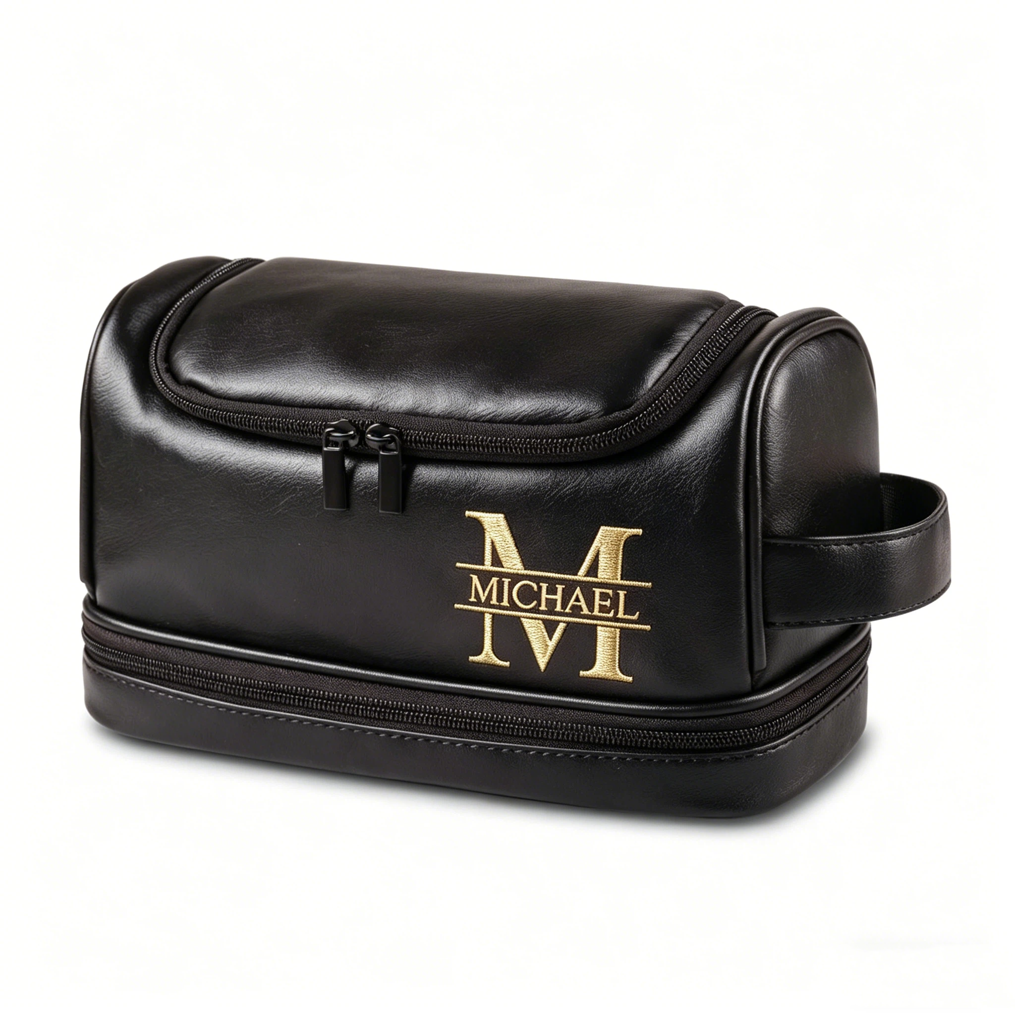 Personalized Leather Monogram Embroidered Wash Bag for Unique & Love | JNSBag138