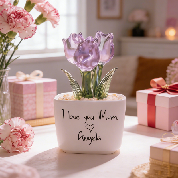 Personalized Glass Everlasting Tulips Potted For Unique & Love | JNSDec202