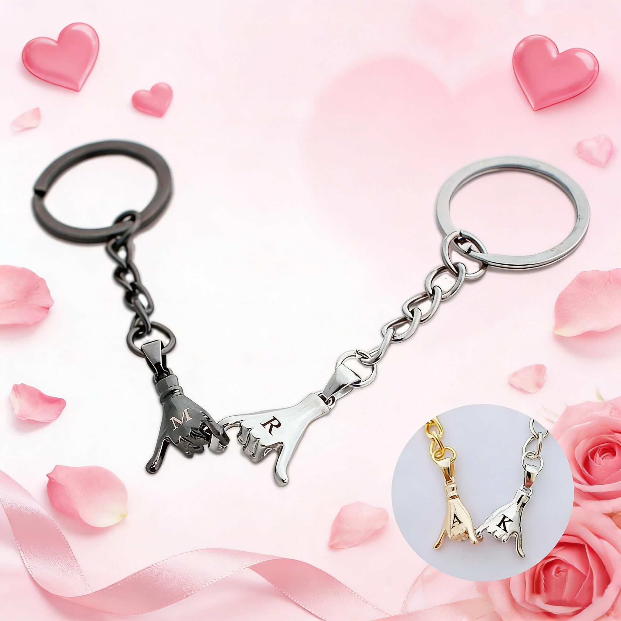 Personalized Monogram Engraved Pinky Promise Matching Couple Keychains for Unique & Love | JNSDec191