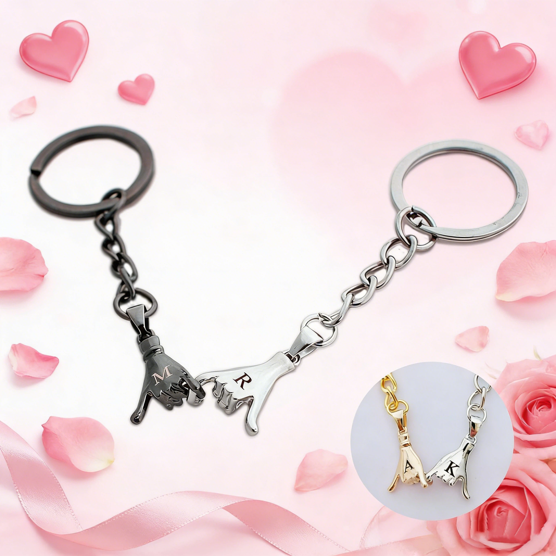 Personalized Monogram Engraved Pinky Promise Matching Couple Keychains for Unique & Love | JNSDec191