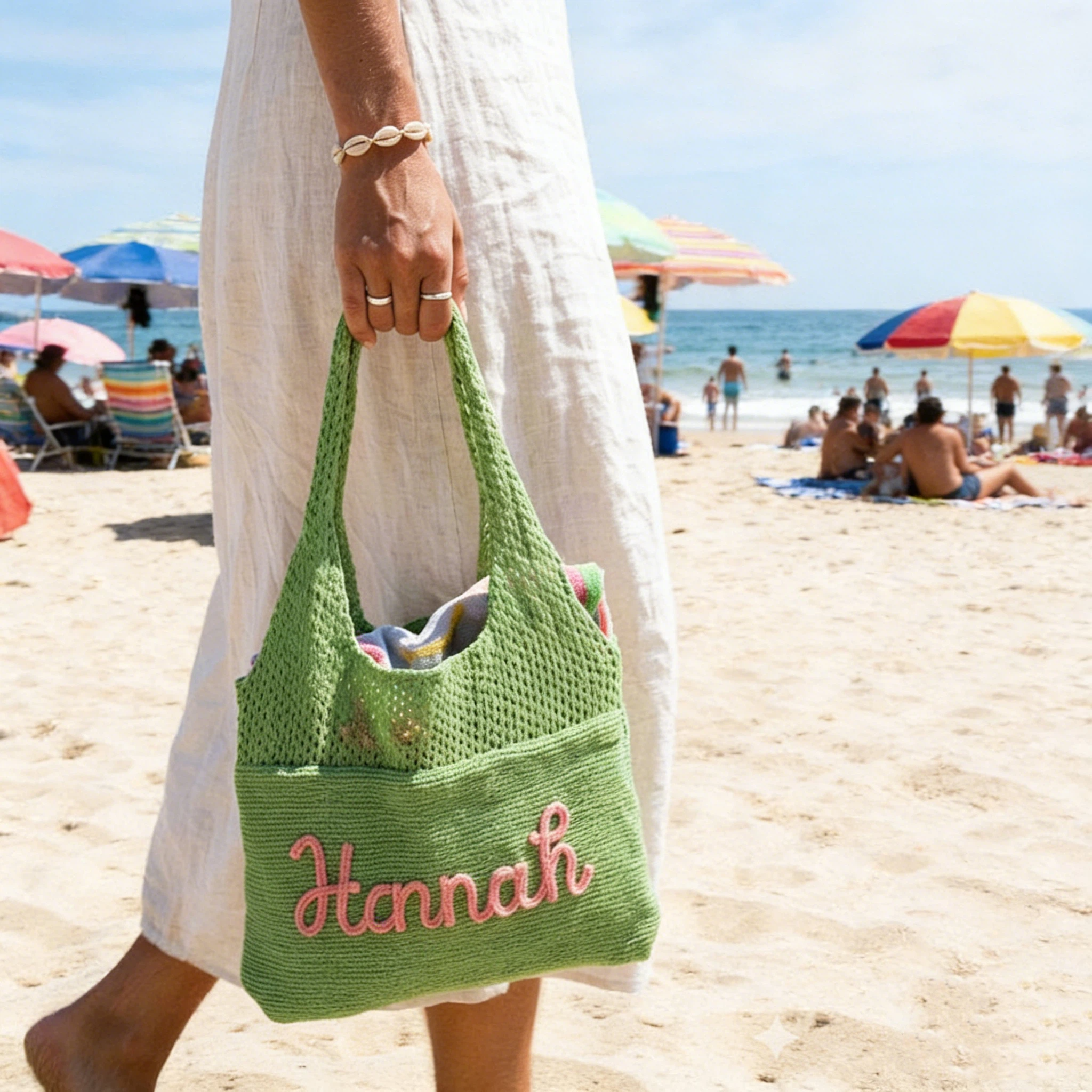 Personalized Hand Embroidered Knit Beach Bag for Unique & Love | JNSBag129