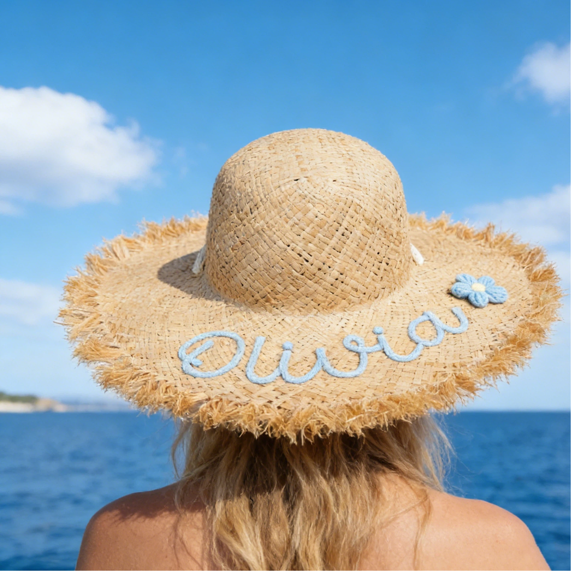 Personalized Hand Embroidered Straw Floppy Sun Hat for Unique & Love | JNSHat13
