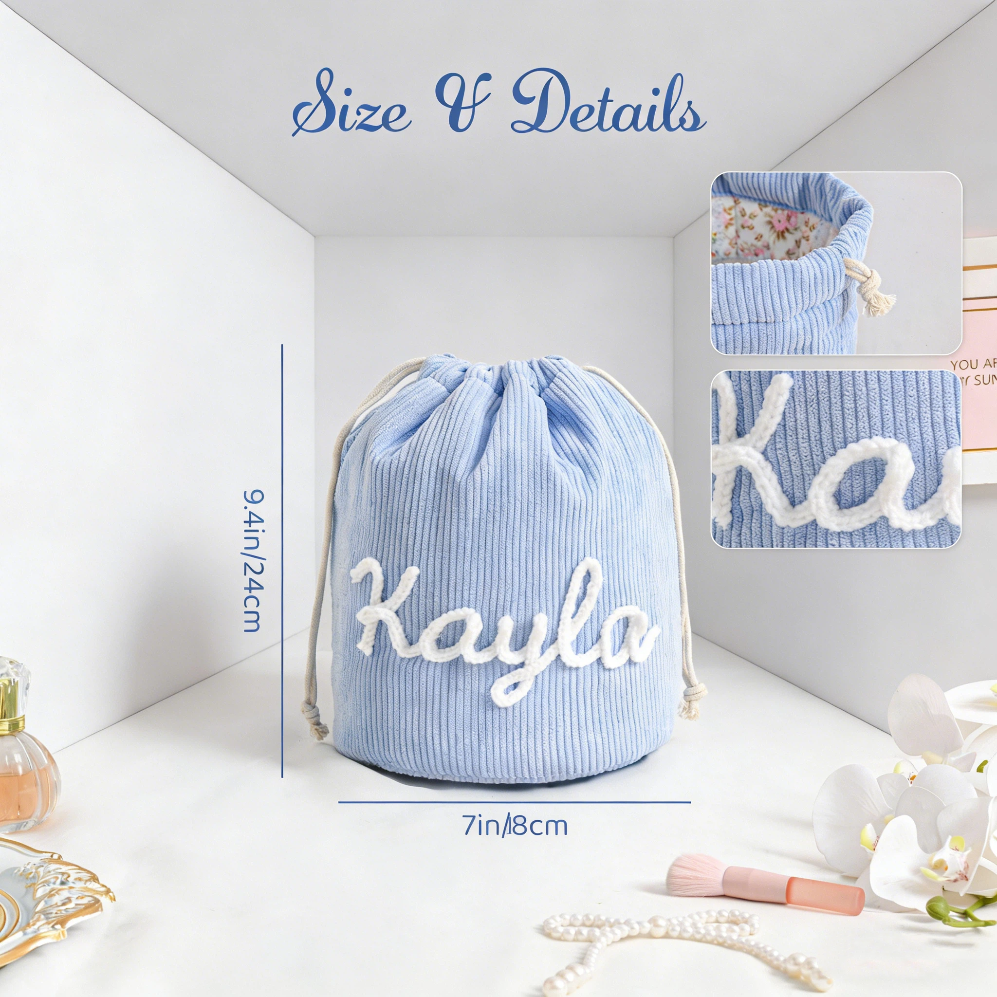 Personalized Hand Embroidered Makeup Bag for Unique & Love | JNSBag135
