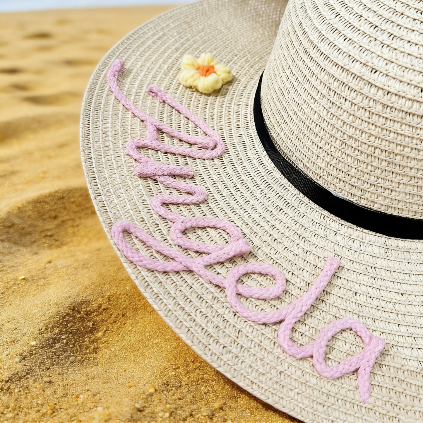 Personalized Hand Embroidered Straw Floppy Sun Hat for Unique & Love | JNSHat14