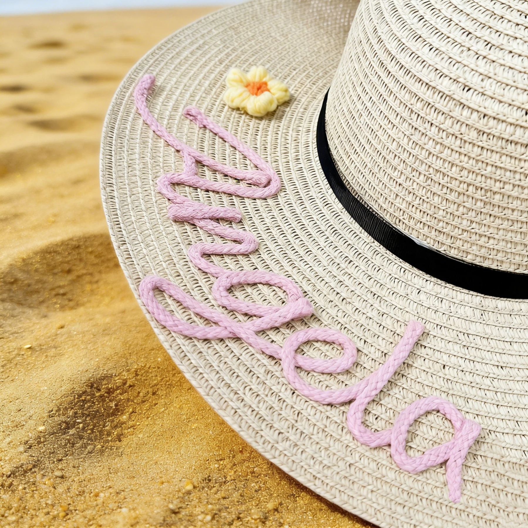 Personalized Hand Embroidered Straw Floppy Sun Hat for Unique & Love | JNSHat14