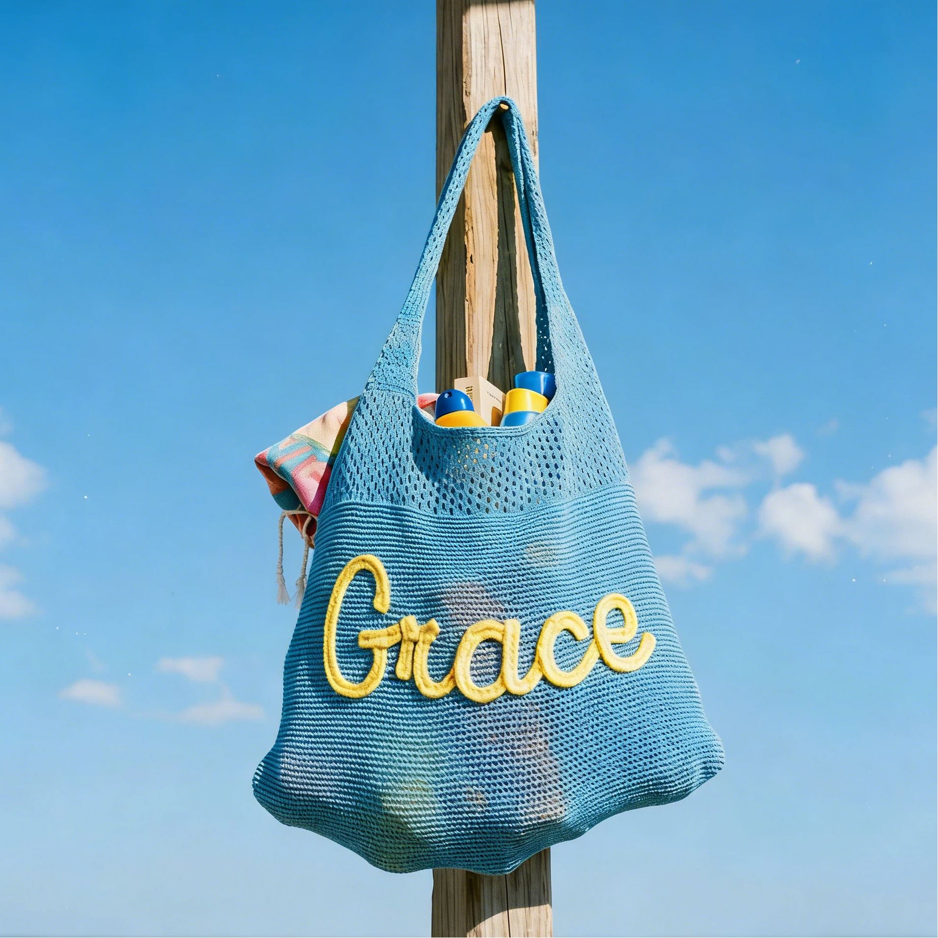 Personalized Hand Embroidered Knit Beach Bag for Unique & Love | JNSBag129