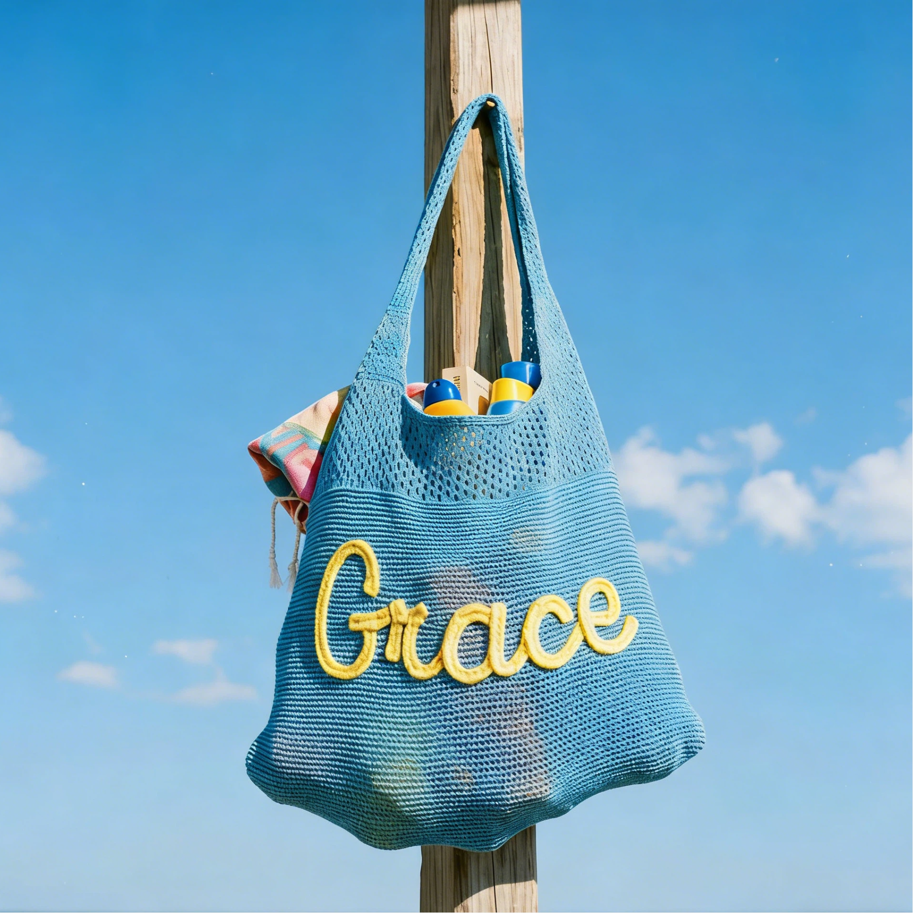 Personalized Hand Embroidered Knit Beach Bag for Unique & Love | JNSBag129