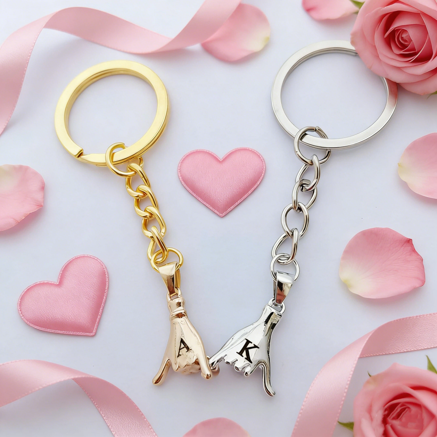 Personalized Monogram Engraved Pinky Promise Matching Couple Keychains for Unique & Love | JNSDec191