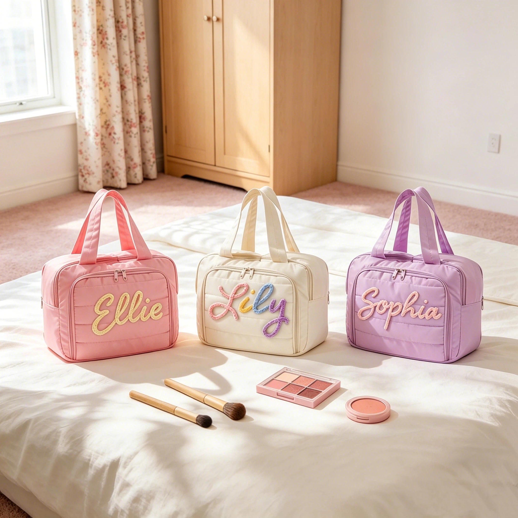 Personalized Name Hand Embroidered Toiletry Bag With 4-Compartment Waterproof Pouch | JNSBag145