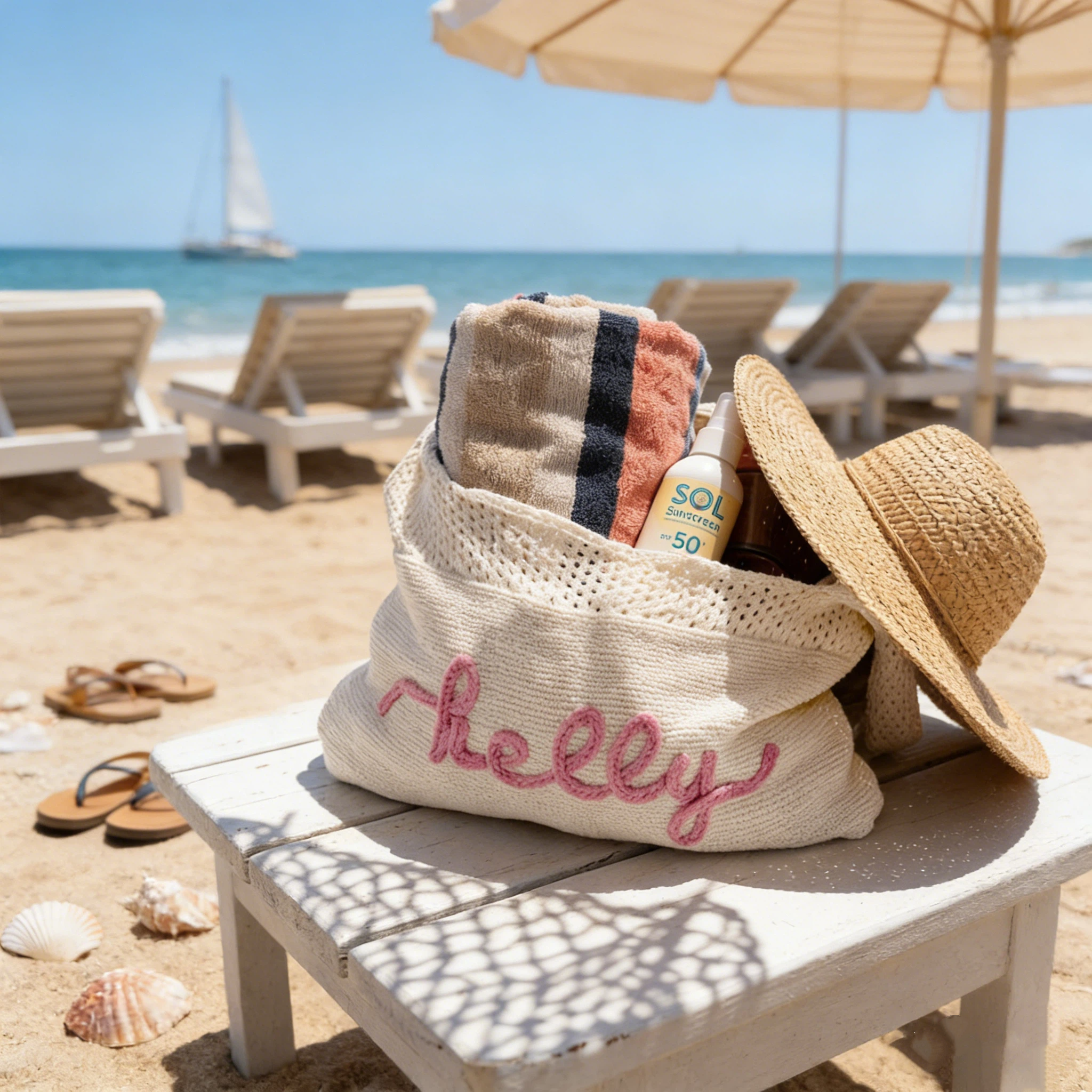 Personalized Hand Embroidered Knit Beach Bag for Unique & Love | JNSBag129