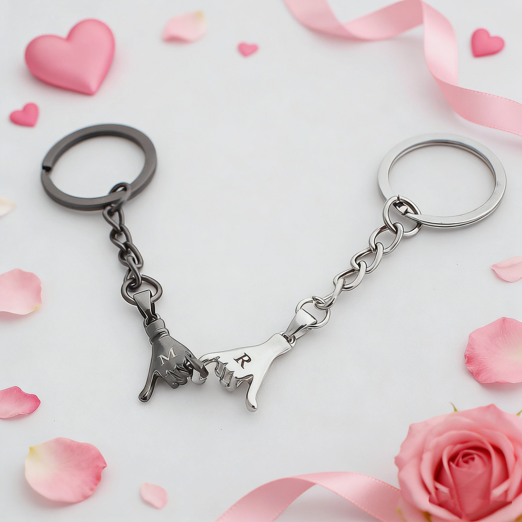 Personalized Monogram Engraved Pinky Promise Matching Couple Keychains for Unique & Love | JNSDec191