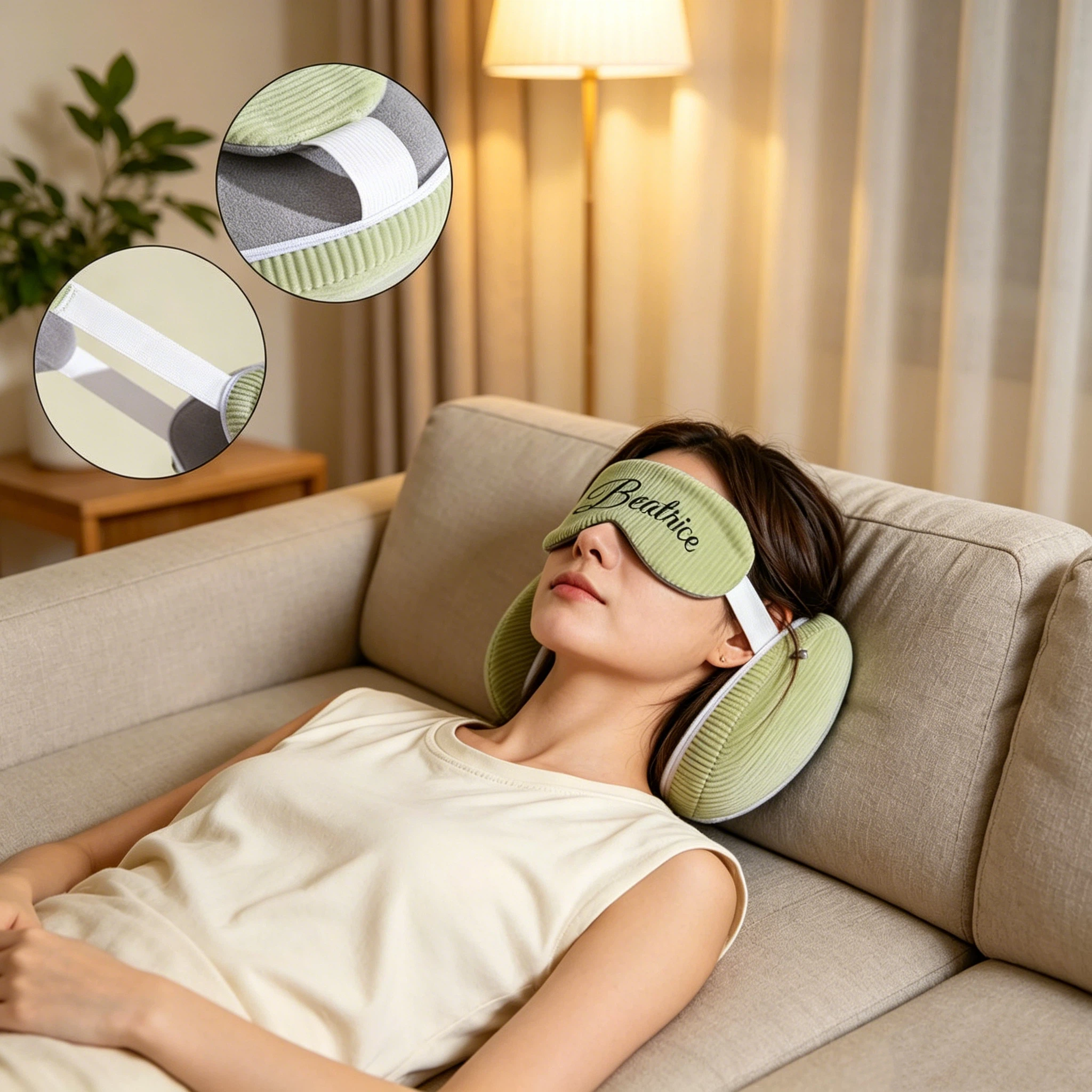 Personalized Name Travel Portable Sleep Mask & Neck Pillow Set | JNSBag147