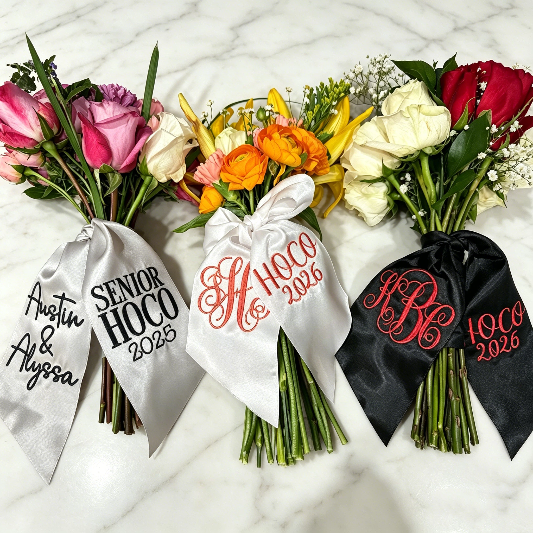 Personalized Monogram Embroidered Prom Couple Bouquet Sash for Unique & Love | JNSDec208