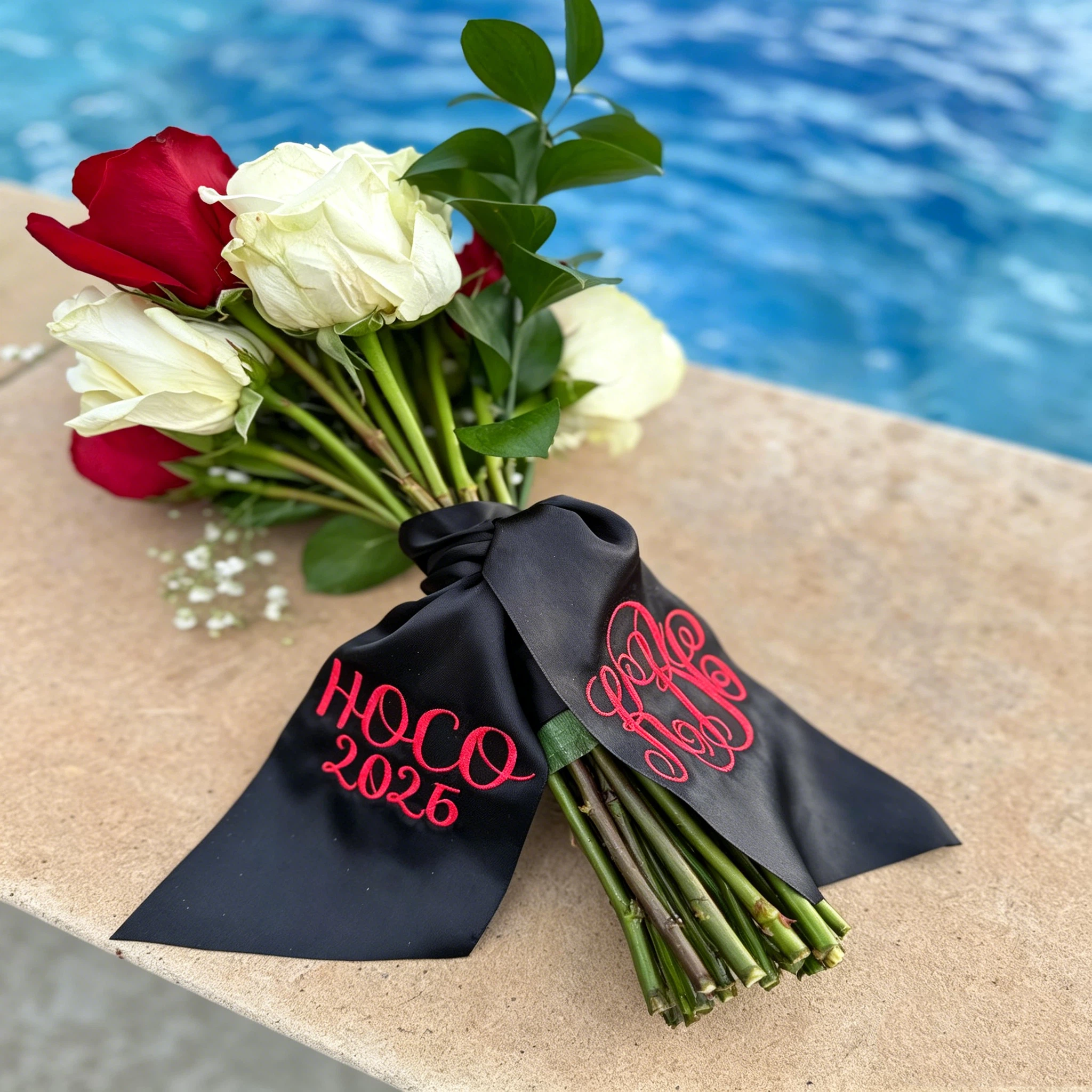 Personalized Monogram Embroidered Prom Couple Bouquet Sash for Unique & Love | JNSDec208