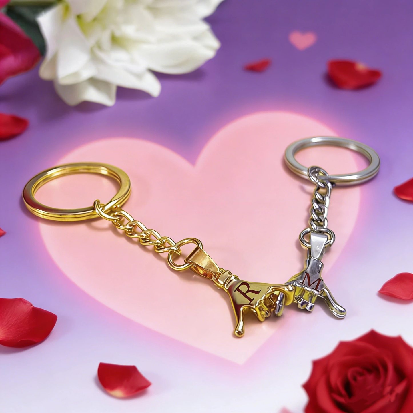 Personalized Monogram Engraved Pinky Promise Matching Couple Keychains for Unique & Love | JNSDec191
