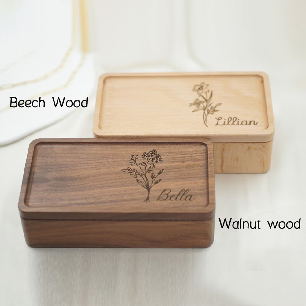 Personalized Birth Flower Wood Jewelry Box for Unique & Love | JNSDec54