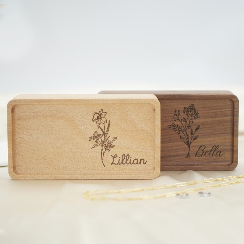 Personalized Birth Flower Wood Jewelry Box for Unique & Love | JNSDec54