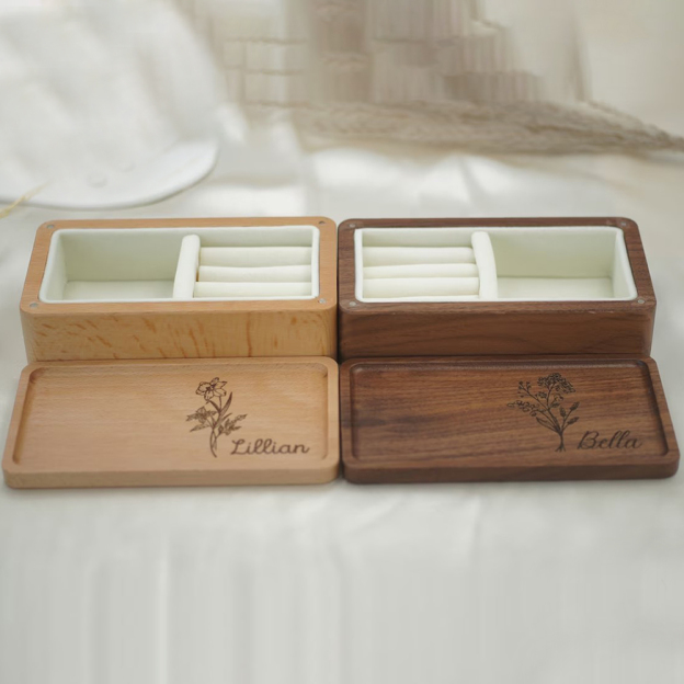 Personalized Birth Flower Wood Jewelry Box for Unique & Love | JNSDec54