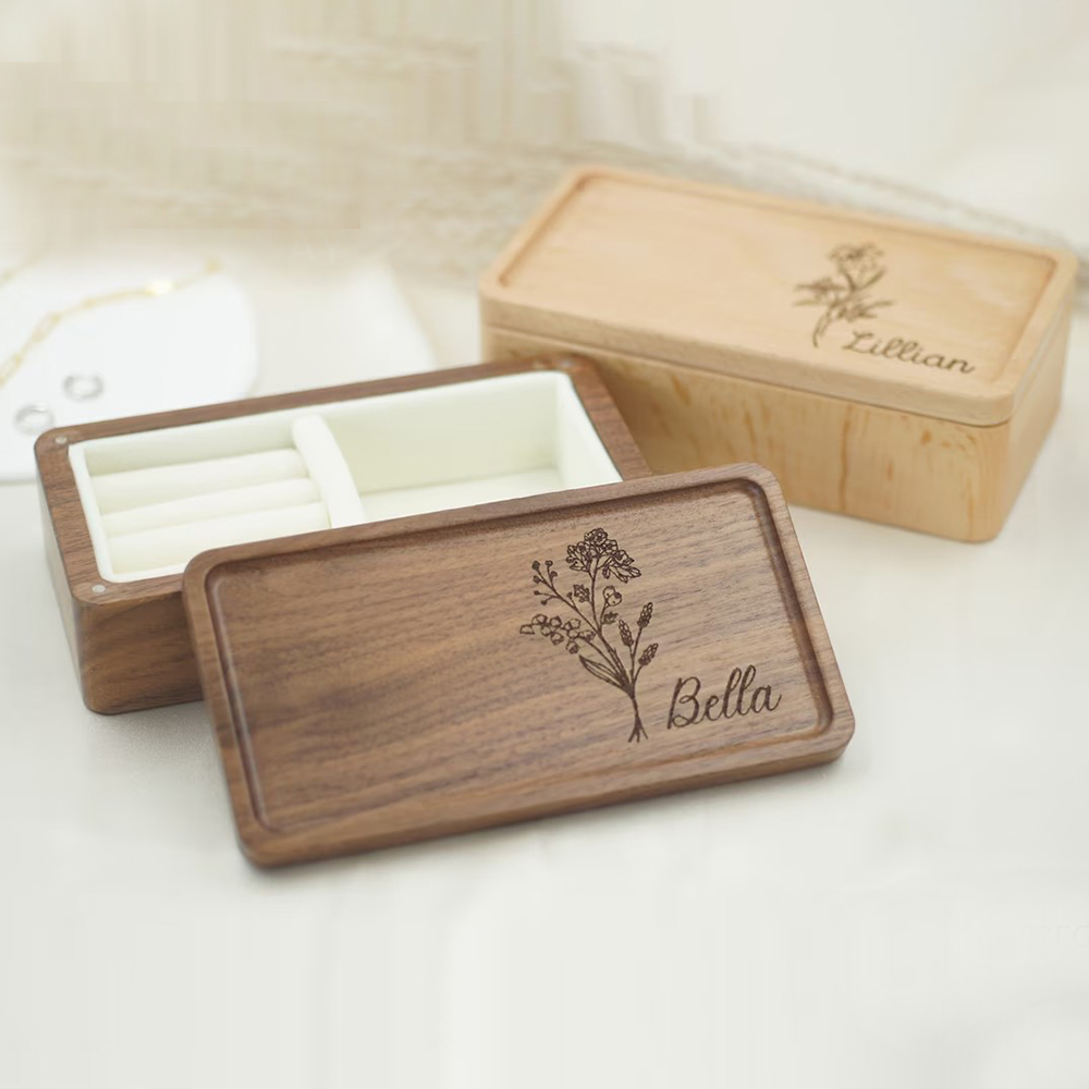 Personalized Birth Flower Wood Jewelry Box for Unique & Love | JNSDec54