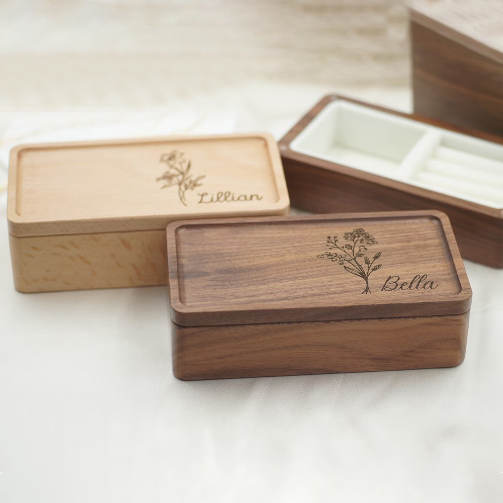 Personalized Birth Flower Wood Jewelry Box for Unique & Love | JNSDec54